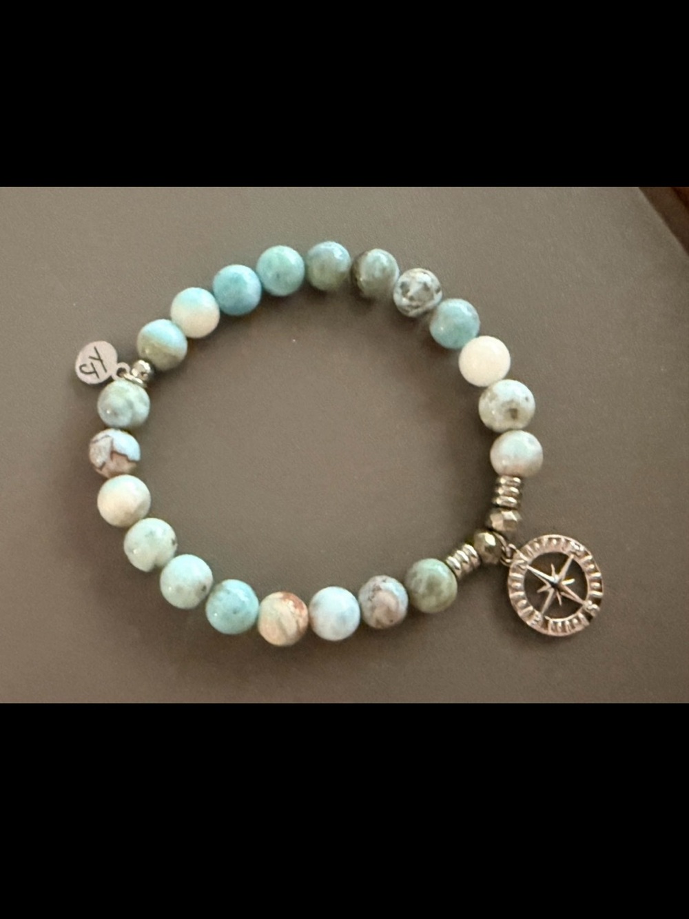 T. Jazelle Handcrafted Larimar Beaded Bracelet w/ Sterling Charm; Boho Stackable